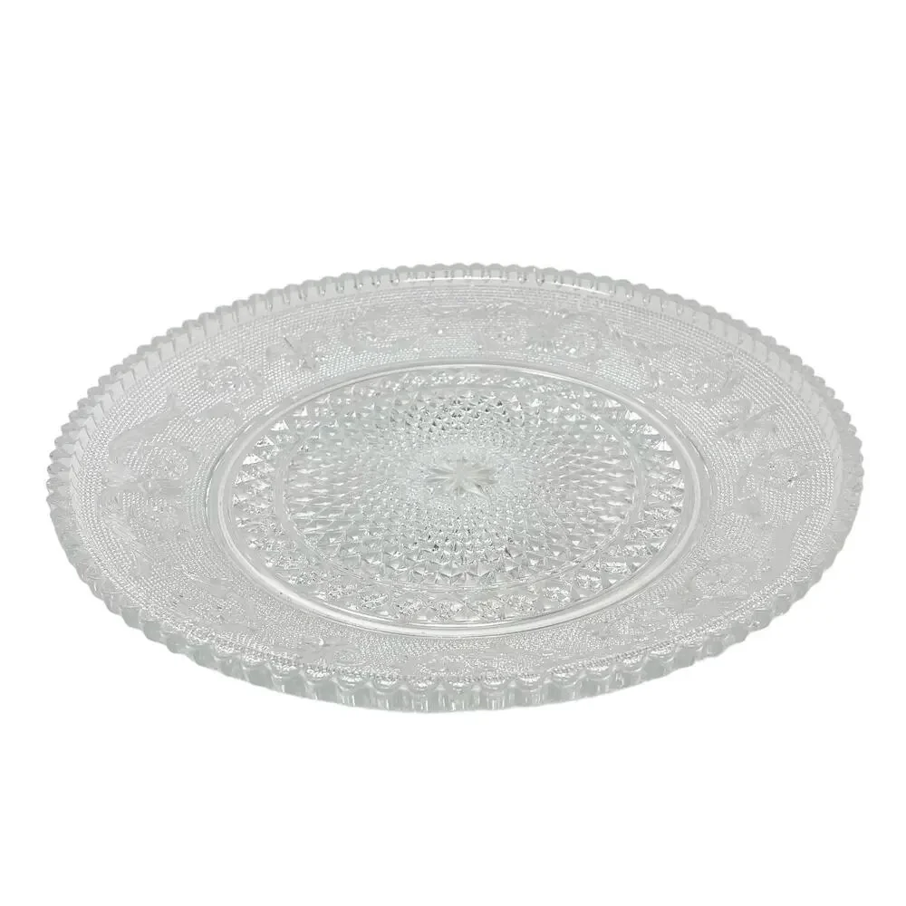 Vintage Clear Cut Glass Serving Plate 9.5‎ Inch Elegant Bridal MCM Fleur De Leis